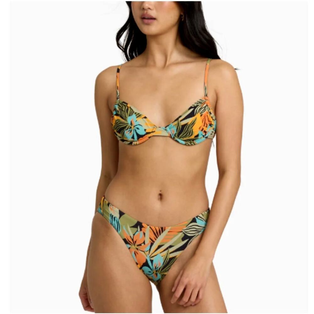 Billa Bong Black Multi Des Tropiques Bikini Top Bottom Set Size M